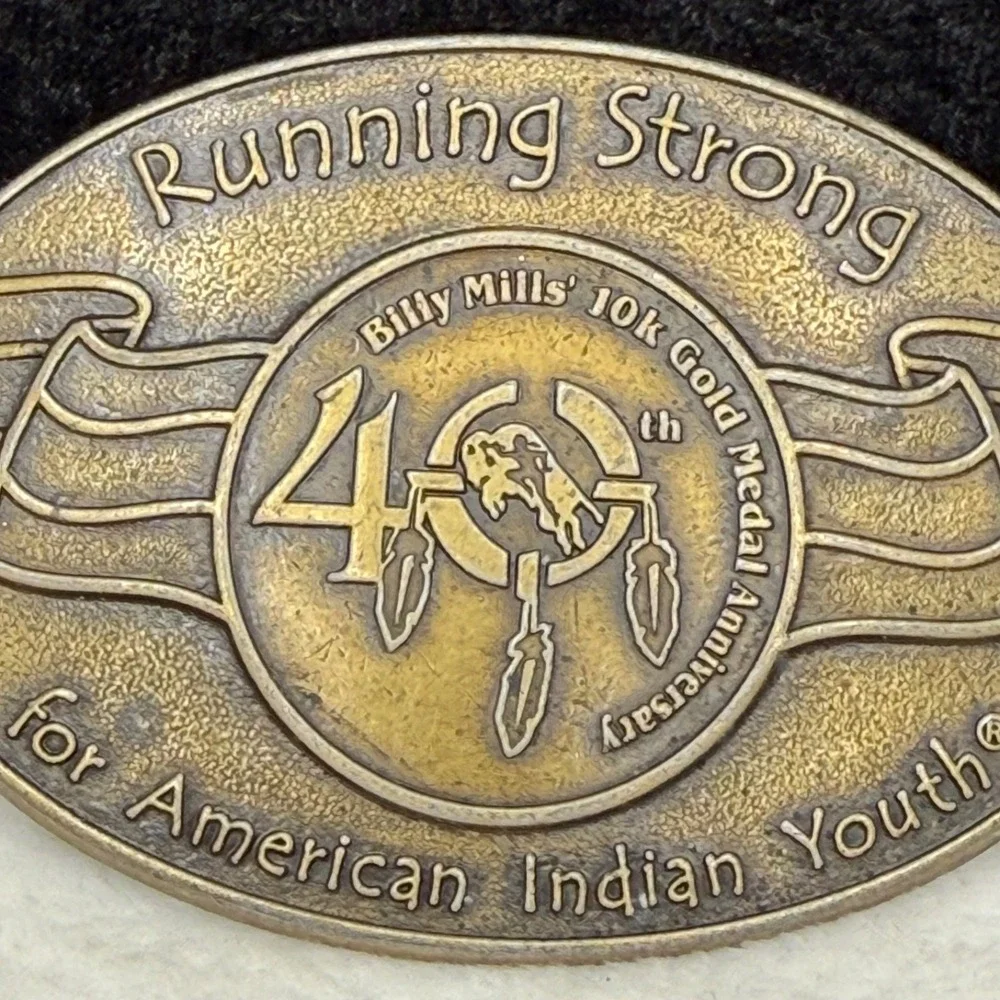 Vintage Belt Buckle Billy Mills Medal Anniversary American Indian